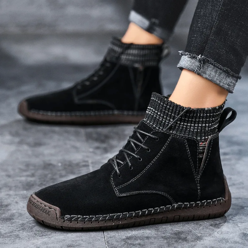 

Men 2019 Winter Hight-top Large Size Boots plus Velvet Warm Martin Boots Men's Handmade Socks Leather Boot
