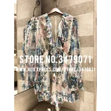 Летний женский повседневный комбинезон с длинным рукавом и v-образным вырезом, цветочный принт, Модный богемный Шелковый пляжный комбинезон с цветами