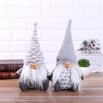 

Christmas Long Hat Plush Doll Decoration Grey White Forest Man Figurine Christmas Window Desktop Ornament For Home Party Gift