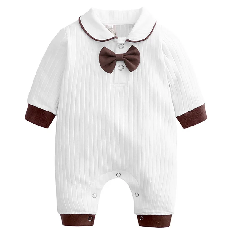 Long Sleeve Baby Boy Suit Rompers for 0 18M Newborn Infant Toddler Gentleman Overall Bow Tie