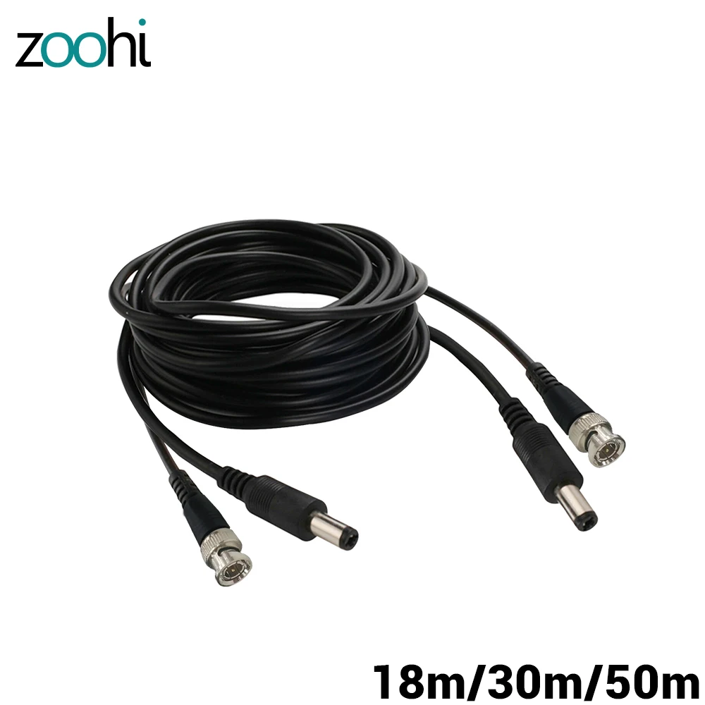 Zoohi Universal 18m/30m/50m de Cables para cámara de televigilancia grabadora de Video de Cable de alimentación DC seguridad cámara de vigilancia Cable BNC 2in1 BNC + DC