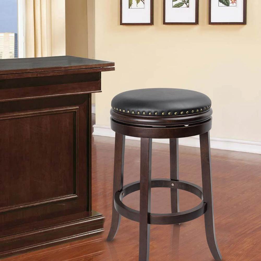 Heavy Duty Set Of 2 Round Wooden Bar Stools 25 Inch Soft Leather Counter Height Bar Chair Modern Vintage Kitchen Dining Chairs Bar Chairs Aliexpress