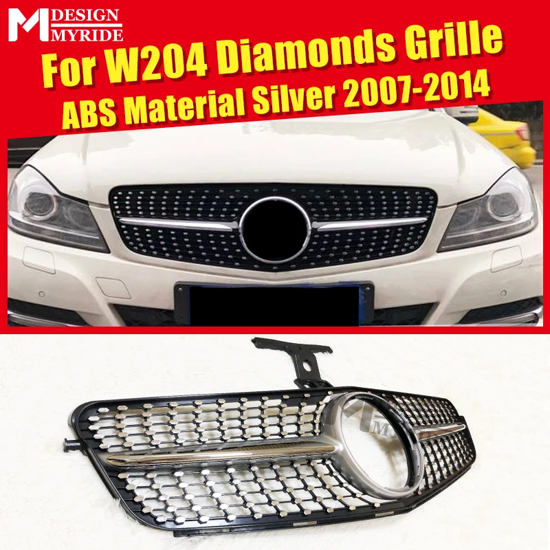 For Mercedes C204 W204 Sport Front Diamond Grille Grills Silver C180 C200 C300 Direct 1 1 Replacement Not Fit Amg C63 C63s 07 14 Racing Grills Aliexpress