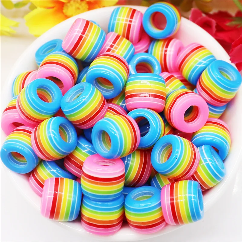 

10Pcs Large Hole Colorful Rainbow Beads Acrylic Resin Pony Beads Charm for Women Bracelet Necklace Earrings Craft Jewelry Making
