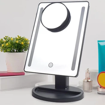 

Square Illuminated Makeup Mirror Light LED HD Vanity Mirror Smart Touch Control Stand Up Desk Table Mirror USB Charge