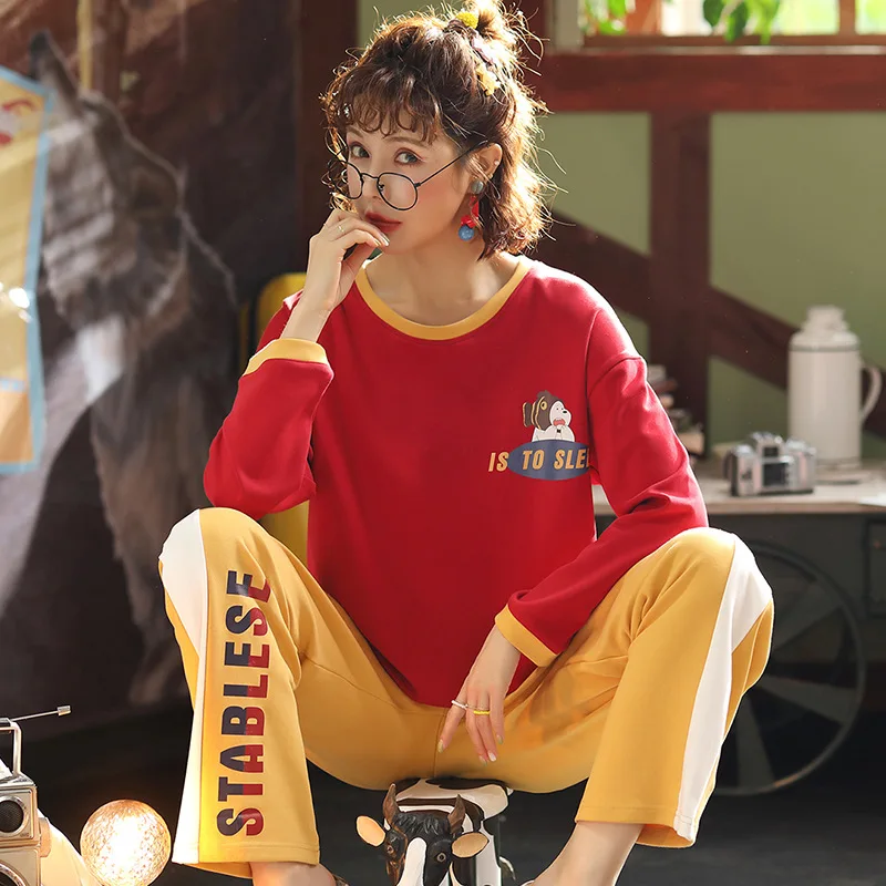 

Qt8132 # Small Fish Bear Emblem Pullover JZ Long Sleeve Sweet Pajamas Homewear Set Series