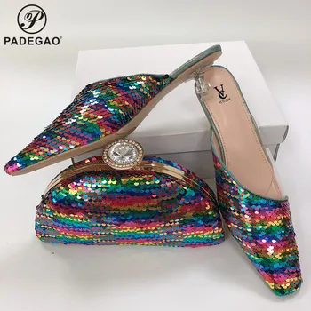 

Latest Nigerian Shoes And Bag Set Super High Heels Party In Women Fashion African Matching Shoe And Bag Set in Silver Color