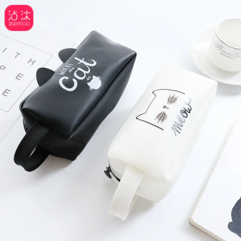 

0829 Korean-style Cat Pencil Case Simple Pectin Lead Pencil Case Creative Stationery Bag Large Capacity Students Stationery Box