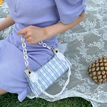 

Summer Chain Baguette Bag Plaid Grid pattern Underarm Bag Frog-Shaped Wallet Women's Bag 2020 New Style Shoulder/Crossbody Bag