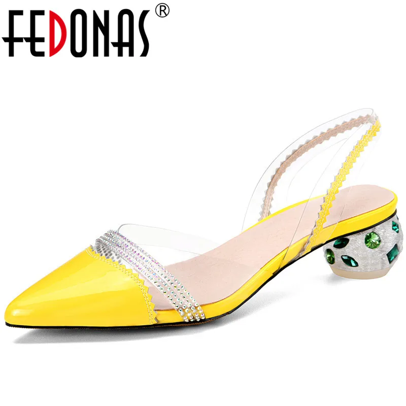 

FEDONAS Women Rhinestone Lace Up High Heeled Brand Design Cow Leather Beaded Pointed Toe Slippers Sandals Summer Shoes Woman