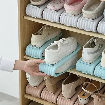 

2PCS Shoe Holder Double Layer Adjustable Storage Shoe Rack Space Saving Footwear Shoe Storage Rack