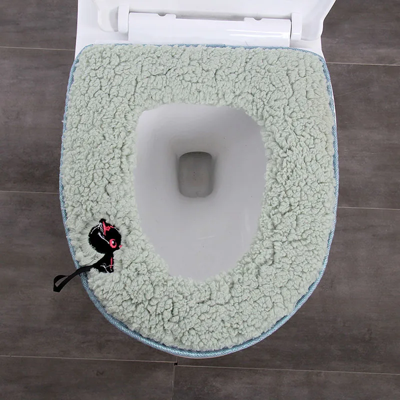 Winter Warm Toilet Seat Cover Cartoon Cat Soft Coral Toilet Mat Bathroom Accessories - Image 3