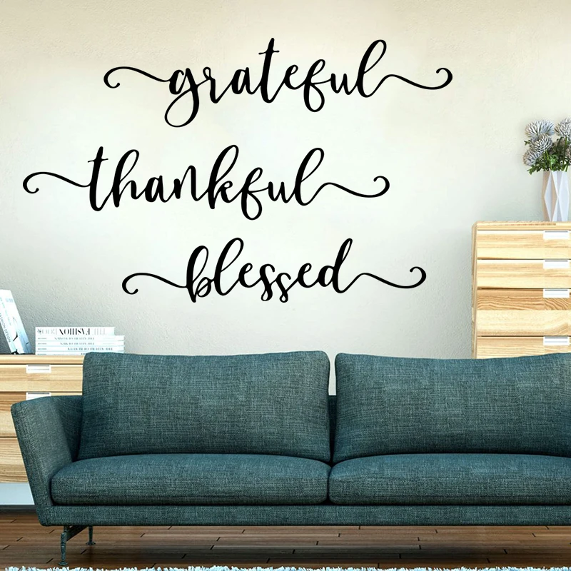 Grateful Thankful Blessed Vinlyl Wall Quotes Decal Quote Vinyl Wall Art Stickers 