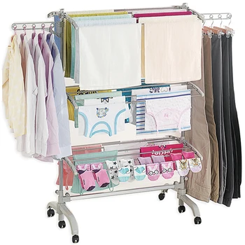 

Multifunctional drying rack floor folding indoor balcony mobile double pole lifting telescopic diaper barber shop towel rack
