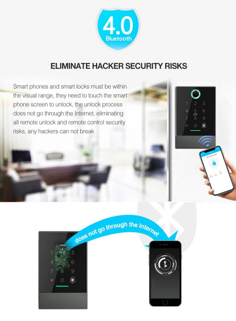 Waterproof Access Control Reader Fingerprint Door Lock App Digital Bluetooth Loc