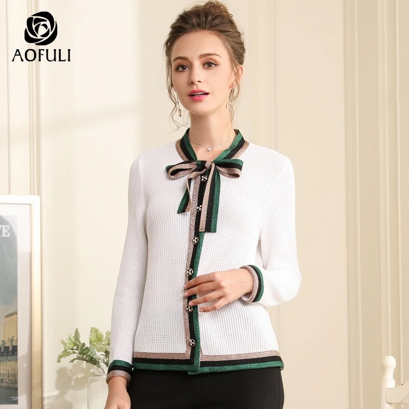 size S/M/L Brand runway contrast bow tie sweater Autumn winter knitted tops Single-breasted long sleeve jacket A3701 |