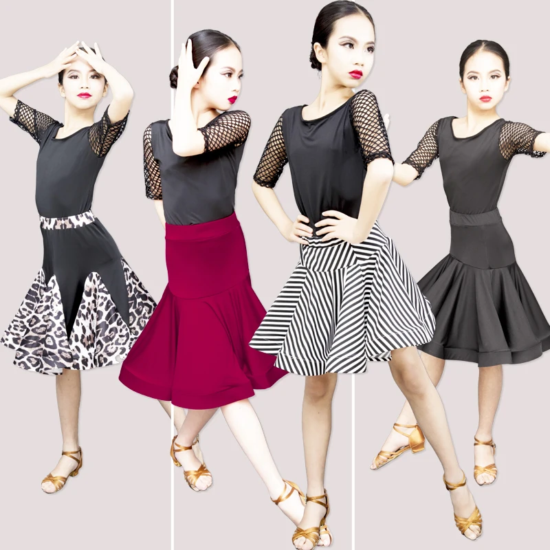 

New Children Latin Dance Dress 2020 Summer New Short Sleeve Tops Skirts Two Pieces Suit Practice Performance Wear