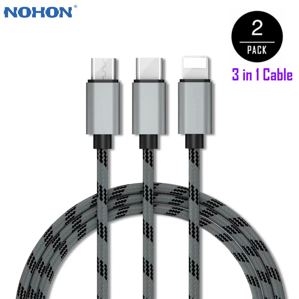 Nohon 2Pack 3 in 1 Phone Cable for iPhone Charger High Quality Type C Samsung S10 Micro USB Charging Cord | Мобильные телефоны и
