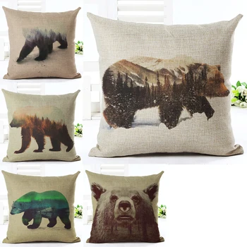 

Decorative throw pillows case cute 3D Animal Fusion scenery real Bears cotton linen cushion cover for sofa home decor almofadas
