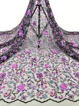 

2020latest Nigerian Lace Fabric Luxury Embroidery sequins lace high Quality African lace Fabric For Wedding long Dresses