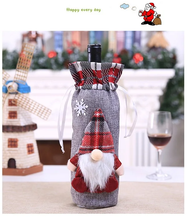 Рождественские украшения для дома Navidad бутылки вина сумка Обложка Santaclaus Snowen Рождественская вечеринка украшения Декор - Цвет: gray