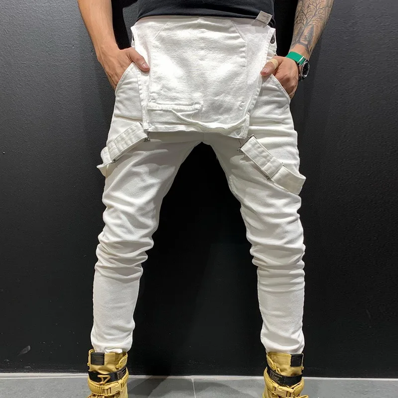 Laamei Men Adjustable Shoulder Strap Slim Denim Overalls Casual Bib Pants Jumpsuit Fashion Overalls For Man Suspender Pants