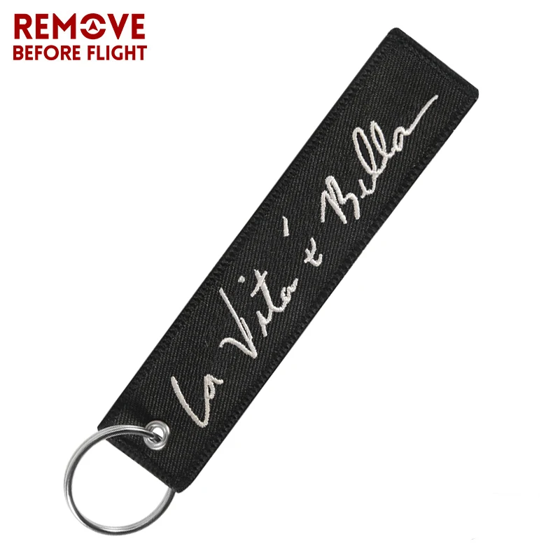 1 PC Fashion La Vita E Bella Car Keychain Black Key Holder for Cars and Motorcycles Fobs Embroidery Keychains Jewelry | Украшения и