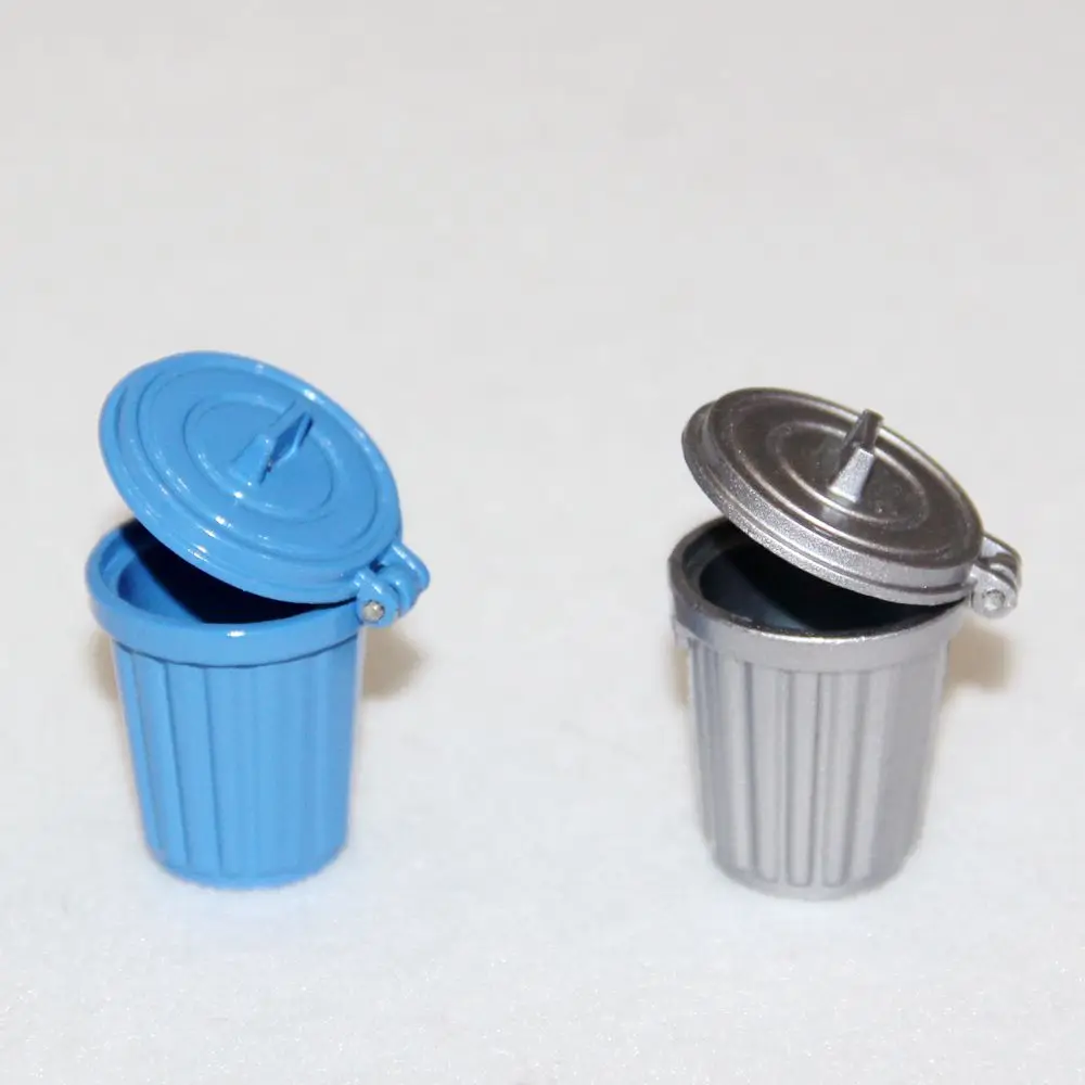 

1:12 Blue Silver Metal Mini Garbage Dustbin Trash Can Simulation Kitchen Furniture Toys Dollhouse Miniature Accessories