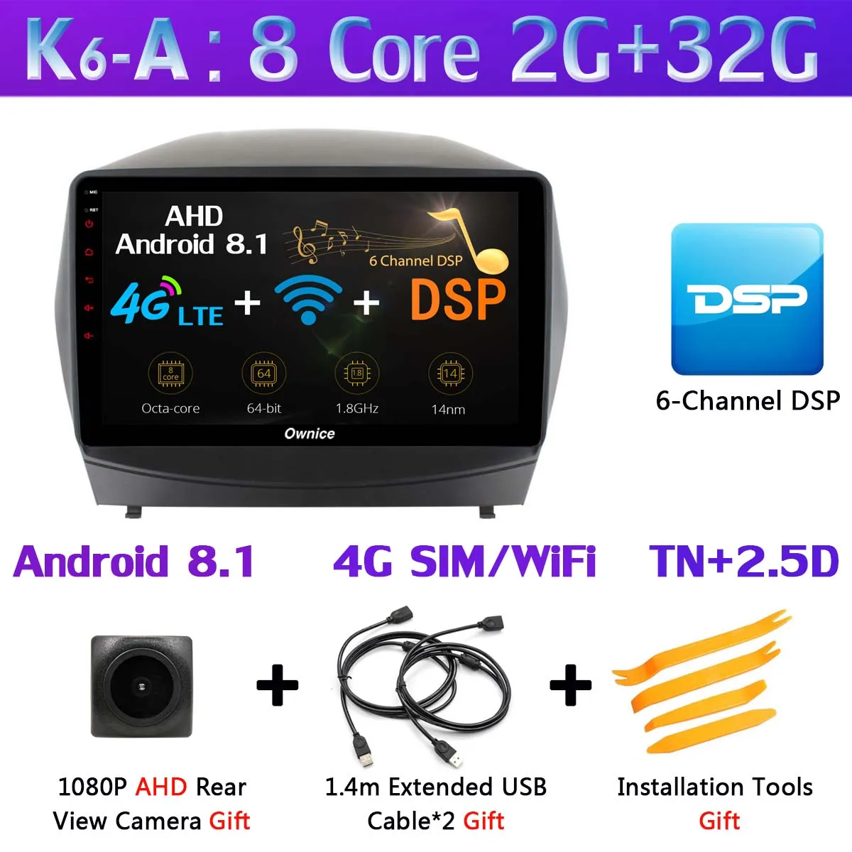 K6-A 360 ° панорамный 4 × камера Android 9,0 8 ядерный 4G+ 64G gps радио CarPlay SPDIF DSP Автомобильный мультимедийный плеер для hyundai IX35 Tucson 2 LM - Цвет: K6-A