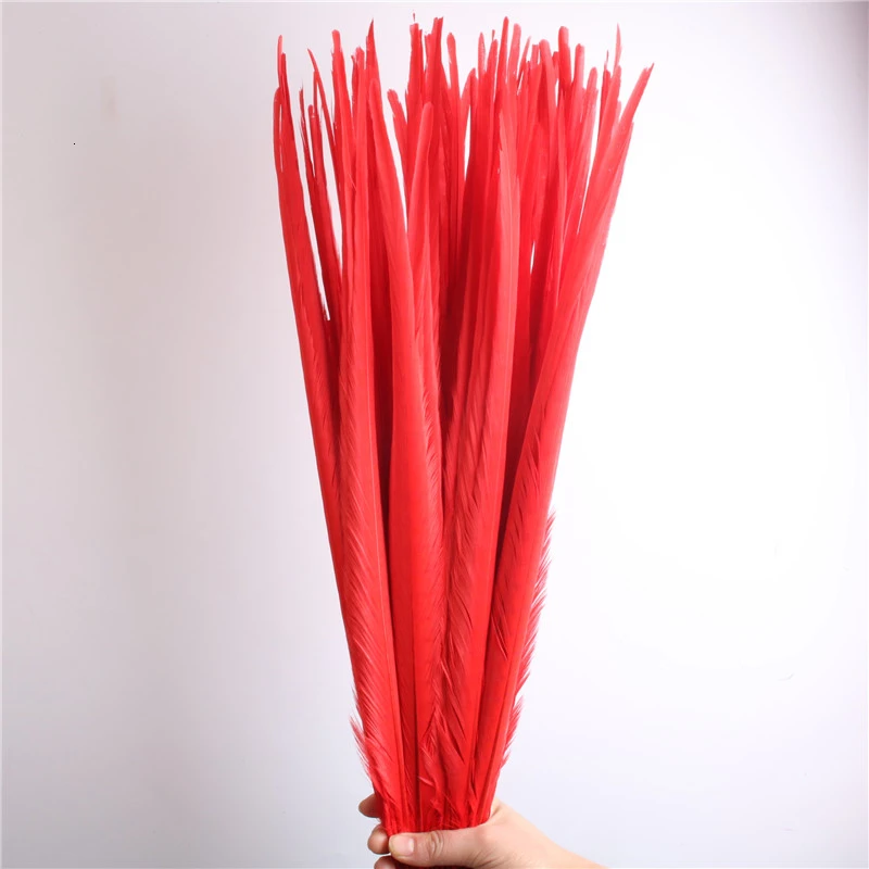 red 100 шт./лот перья из хвоста фазана 22-24 дюйма 55-60 см свадебные украшения натуральные окрашенные перья фазана для рукоделия - Цвет: red