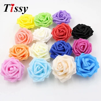

50pcs 7.5cm Foam Flower With Stem Birthday Party Wedding Car Decoration Gift Milti Colors Artificial Roses Bouquet Home Supplies