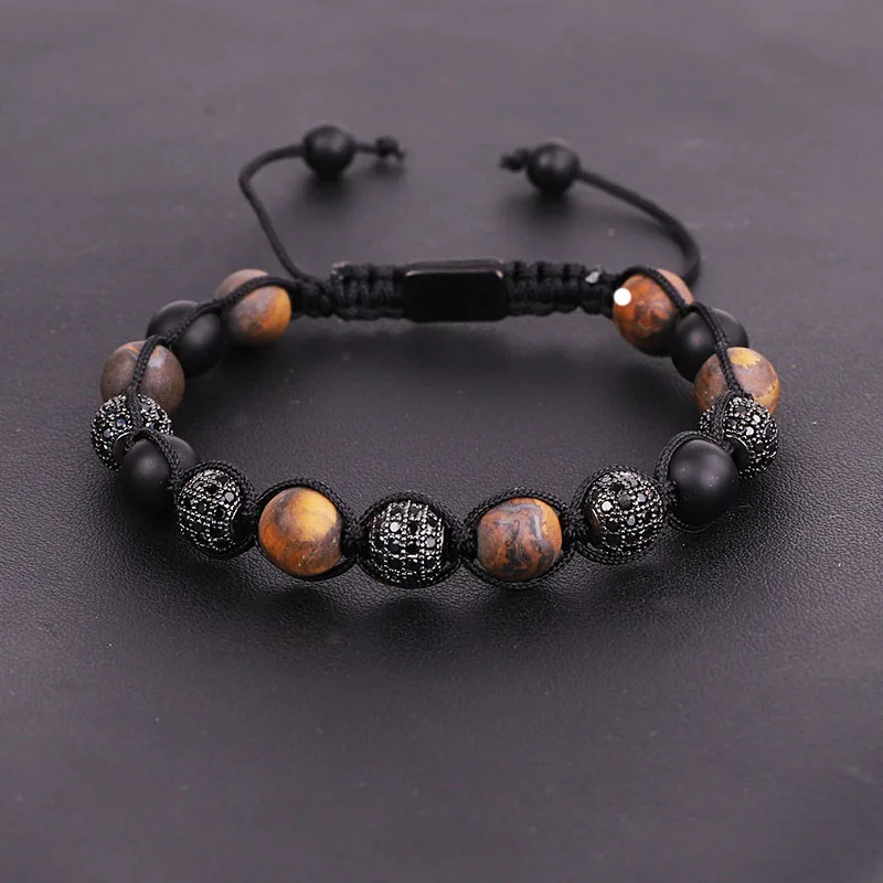 New Design Men Beads Bracelets Matte Tiger Eye Onyx Beaded Woven Wrap Stone Bracelet For Men Jewelry - Image 3