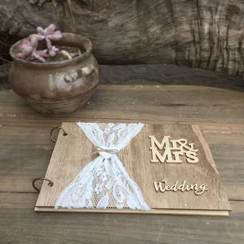 

Wedding GuestBook Wooden Guest Book Personalised DIY Photo Book Signature Guest Books Lace Decora Book