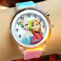 Frozen Princess Elsa Children Cartoon Watches Spiderman Colorful Light Source Boys Watch Girls Kids Party Gift Clock Wristwatch