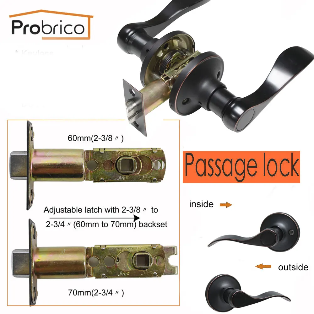 Passage Lock Probrico дверные ручки замок для интерьера/дверные замки для спальни масляные бронзовые ручки Европейский Стиль передний задний дверной рычаг фурнитура - Цвет: Passage Lock