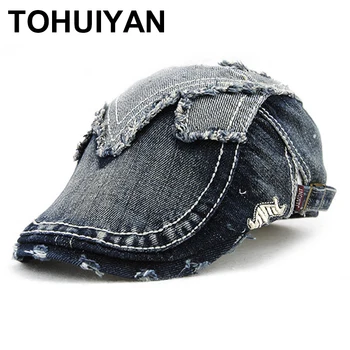 

2020 New Distressed Denim Hat Men Retro Tweed Newsboy Cap Irish Spring Summer Ivy Hat Male Casual Flat Cap Baker Boy Hat Unisex
