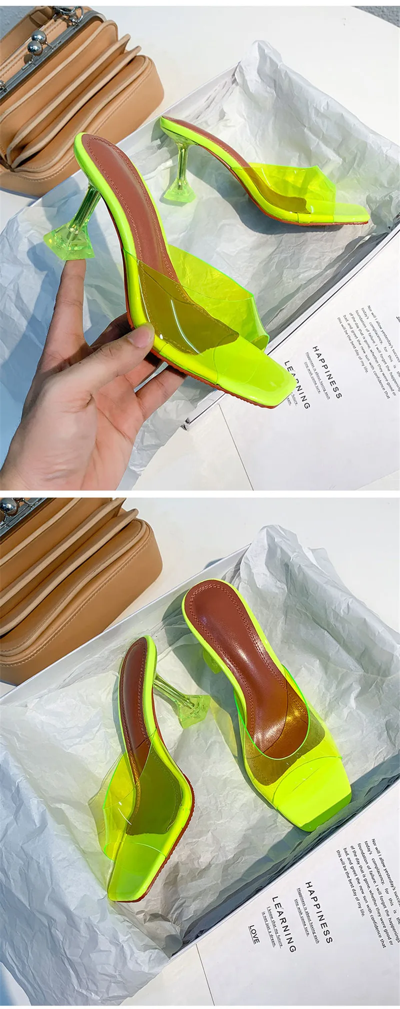Green Silver Open Toe High Heels Women PVC Jelly Slippers 7CM9CM Transparent Perspex Slippers Shoes Heels Clear Sandals Size 40 (16)