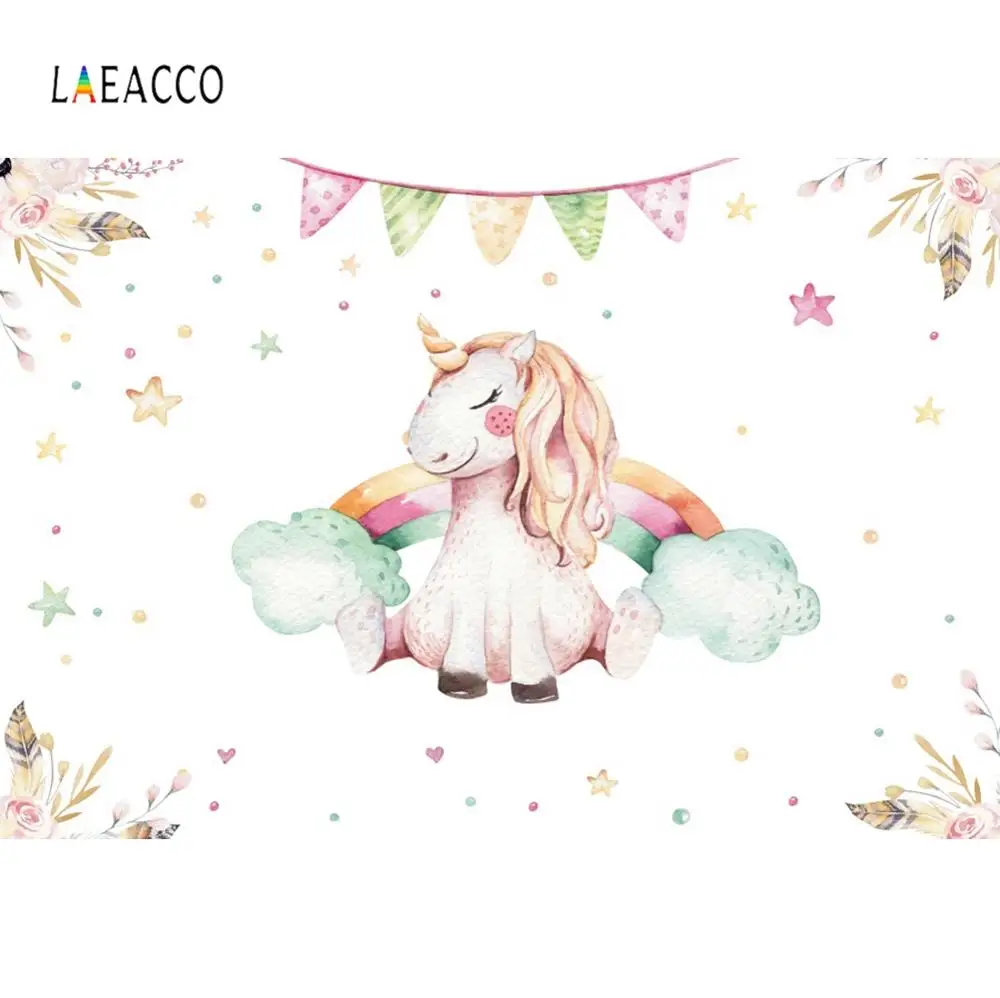 

Laeacco Cartoon Flowers Unicorn Baby Newborn Party Photography Backdrops Customized Photographic Backgrounds For Photo Studio