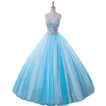 

Luxury Princess Blue Quinceanera Beaded Sparkling Crystal Ball prom Gown vestido de noiva 2018 Mother of the Bride Dresses