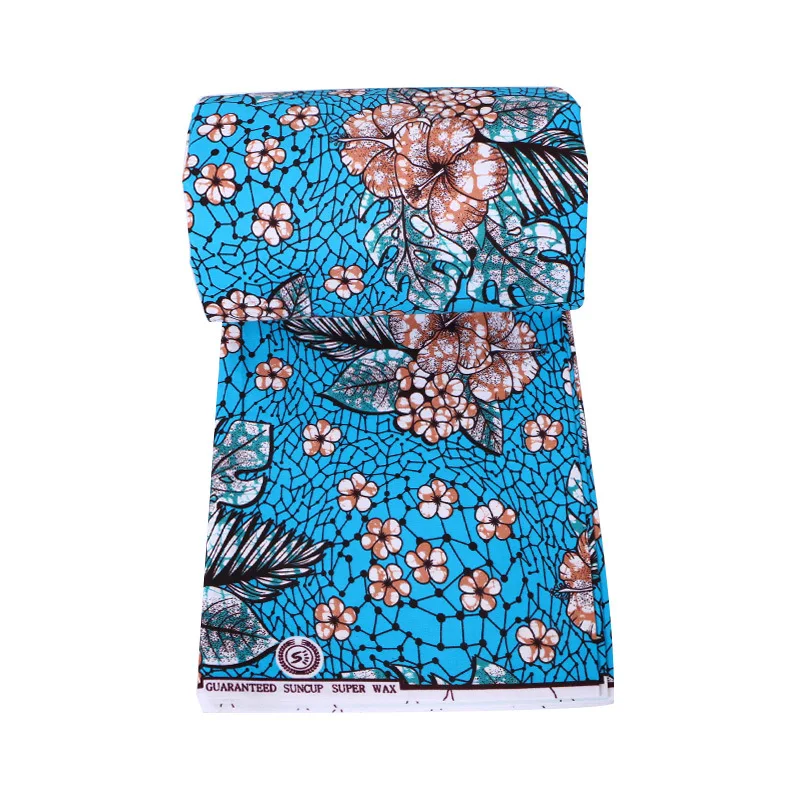 Flowers Printed Sky-Blue Fabric African Ankara Guaranteed Real Dutch Wax New Fashion