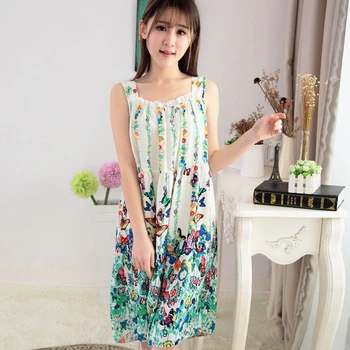 

Sexy Nightwear summer cotton nightdress suspenders female Sleepwear fresh large size loose sleeveless lace home service