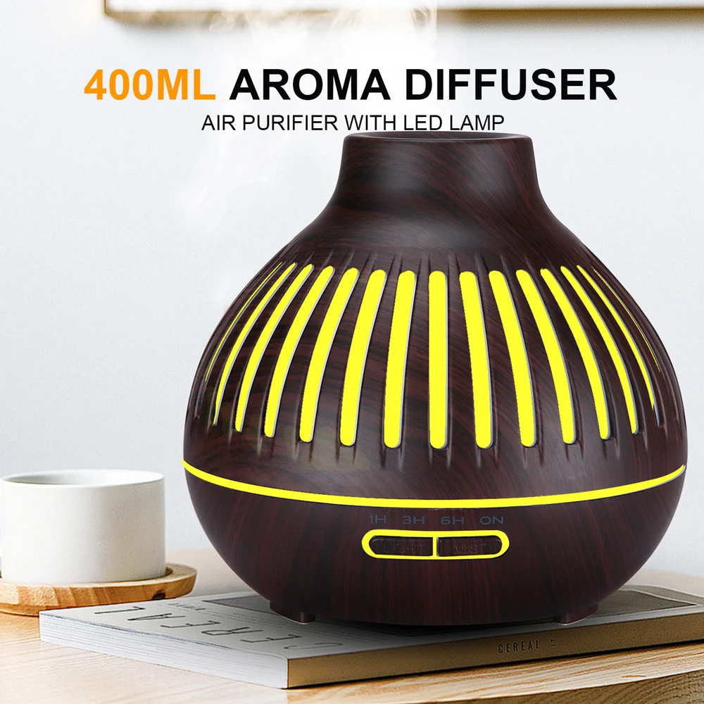 

2020 NEW essential oil diffuser 400ml ultrasonic aroma diffuser colorful lights air aromatherapy humidifier with wood grain