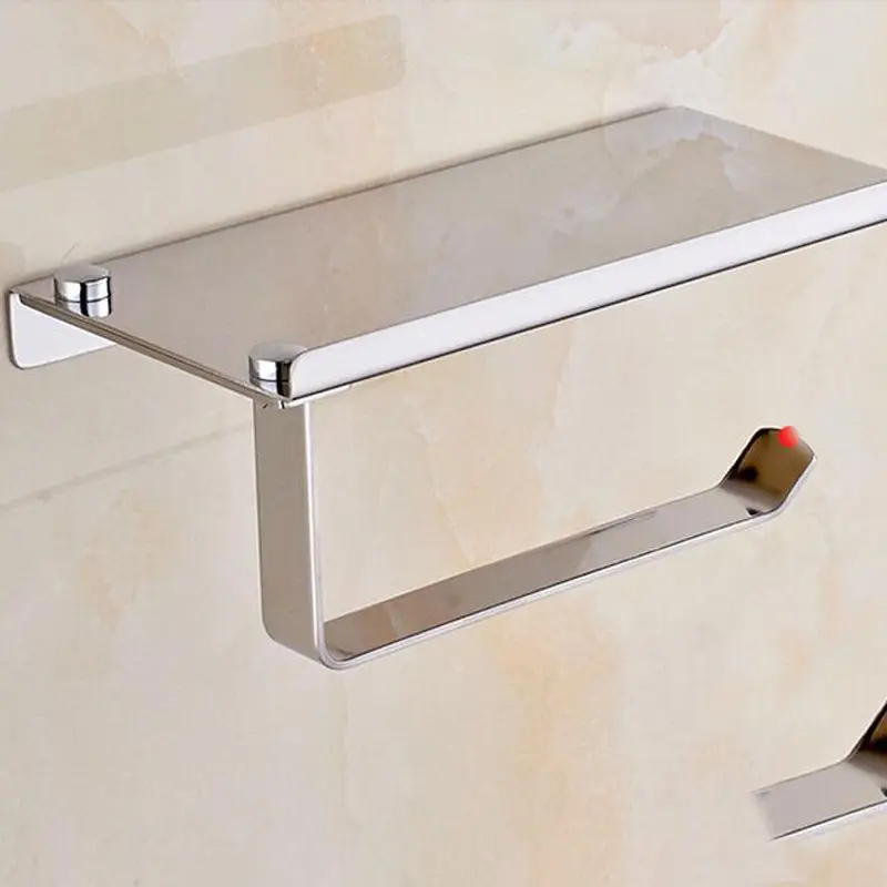 Silver Stainless Steel Toilet Paper Holder Towel Hanger with Phone Holder