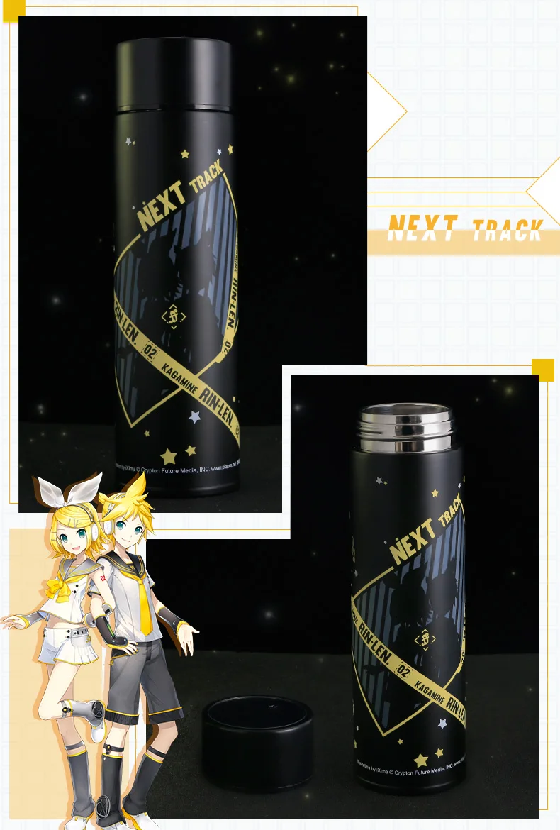 Hatsune Miku Thermos Steel Water Bottle LED Display Temperature Sensing Cup Manga Role Kagamine RIN&LEN Vocaloid