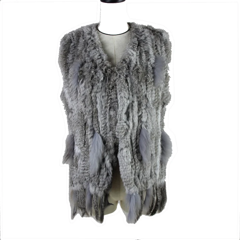 

2019 Harppihop fur Knitted real rabbit fur vest /jacket/coat Winter warm women genuine fur outwear