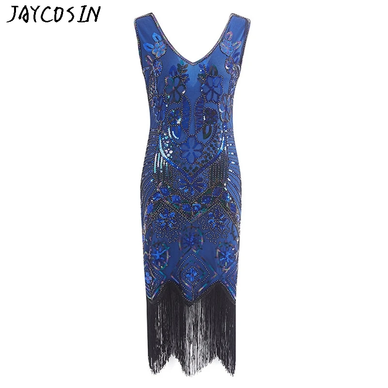 Women 1920's Vintage Great Gatsby Dress Sequins V-Neck Tassels Bodycon Beaded Party Flapper Dresses Art Deco Double | Женская одежда