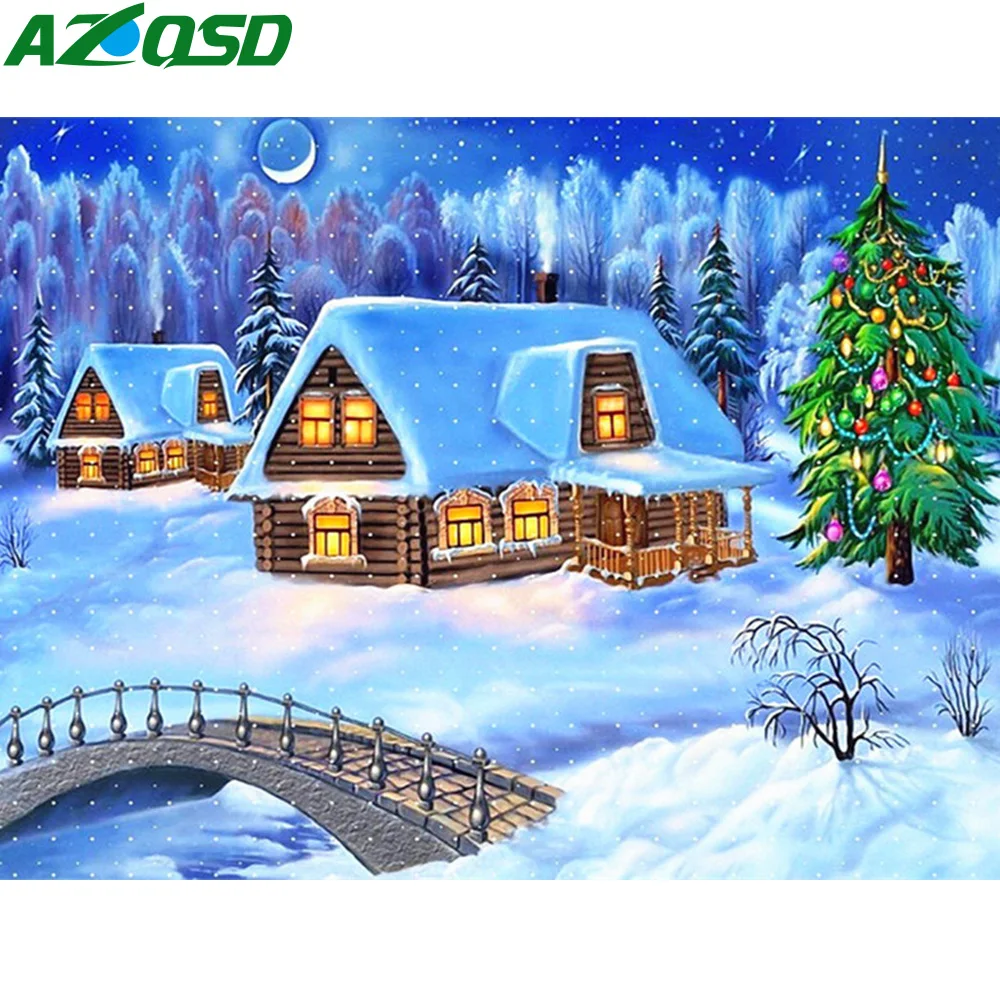 AZQSD Алмазная картина полностью квадратная 5d Diy Стразы вышивка зимний пейзаж