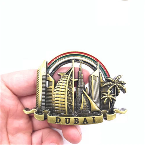 Дубай панорамный вид металлические магниты на холодильник Творческий Burj Al Arab отель сплав khalifa металлические наклейки Путешествия Сувенир подарки - Цвет: rainbow1
