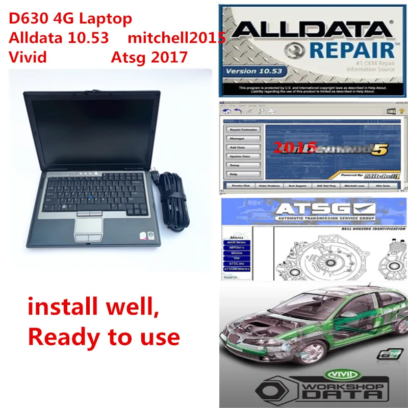 2020 venda quente todos os dados 10.53 software de reparação automóvel alldata mit//chell od 2015 atsg vivid 4in1 1tb hdd instalado no portátil d630 4g