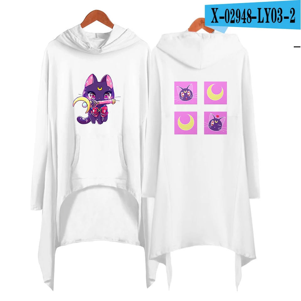 Сейлор Мун 90s мультфильм Толстовка Harajuku Ulzzang Толстовка женские толстовки в богемном стиле осенние креативные длинные женские пуловеры - Цвет: white